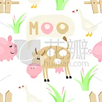 四方连续纹样,农场,纺织品,猪,手,动物,鸟类,儿童,住宅内部,乡村风格