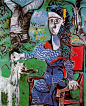 Woman with dog under a tree, Oil by Pablo Picasso (1881-1973, Spain): 