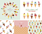 Ice cream big set. Seamless patterns, templates, stickers. Hello summer design.