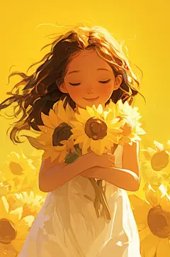 AI数字艺术夏季夏天向日葵人物插画-众图网