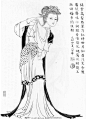 高清仕女白描,白描仕女图,工笔白描底稿,国画,水墨,绘画,古代人物