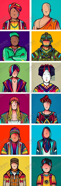 插画 【酷图网】炫彩,插画,扁平风,平面几何,人物插画,多彩设计,
