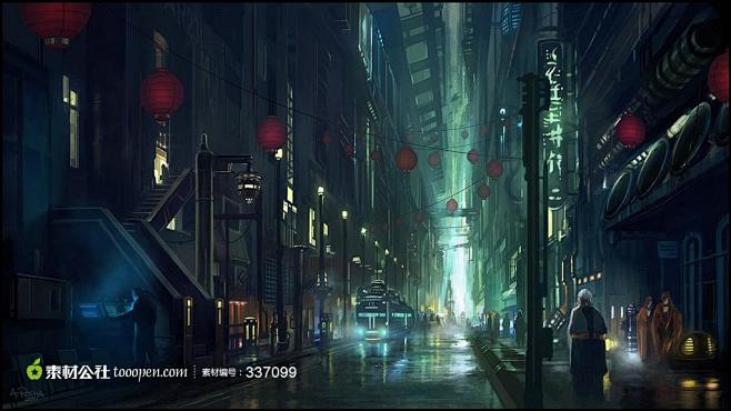 超大尺寸-幻想都市末世中国风城市街道场景...