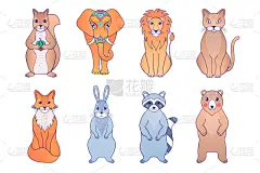 动物手,动物主题,可爱的,灰色,狮子,哺乳纲,象,狐狸,兔子,绘制