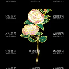 山茶花  - 源文件下载【酷图网】手绘,国潮,花卉,山茶花,植物