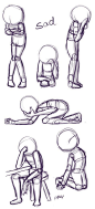 Sad Positions: This is a quick little reference sheet of sad poses. If you'd like to see more poses along with tips, visit the video I attached to this pin!