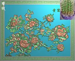 HM-029花开富贵牡丹带线精雕图,灰度图,圆雕图,雕刻￿265162070