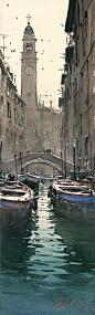 International Masters - Barges, Venice - Watercolor by Joseph Zbukvic  .Incredible light with so few strokes: 