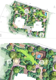 PS35手绘庭院景观PS彩平高清精选住宅居住小区景观设计PSD彩色总-淘宝网