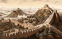 草地建筑长城建筑壁纸素材图片