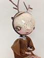 Oh Deary and her little bunny Bridget.  A  woodland paper clay doll with antlers and a sweet stuffy.