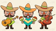 Mexican Musicians Vector Illustration With Three M