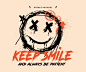 keep smile slogan print design with emoji spray paint illustration, for streetwear and urban style t-shirts design, hoodies, etc. vector