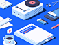 Illustrations-my desk tool coffee logo ux ruler 2.5d headset pencil rubber mobile phone book sound desk colour dribbble design ui illustration icon isometric