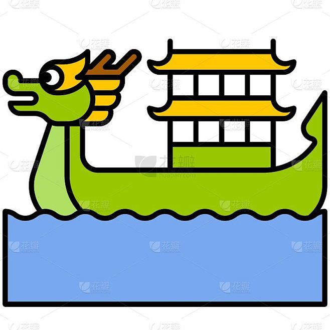 龙舟图标与端午节相关矢量