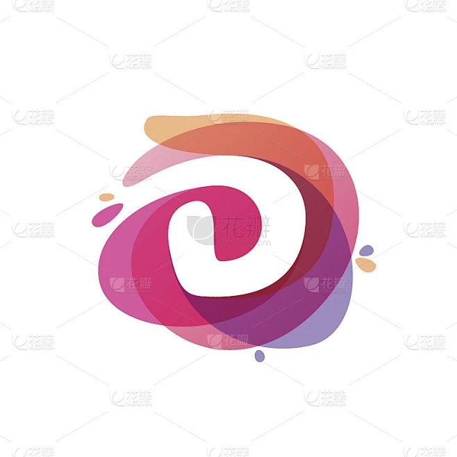 字母D图标在彩色水彩飞溅背景。素材-花瓣网