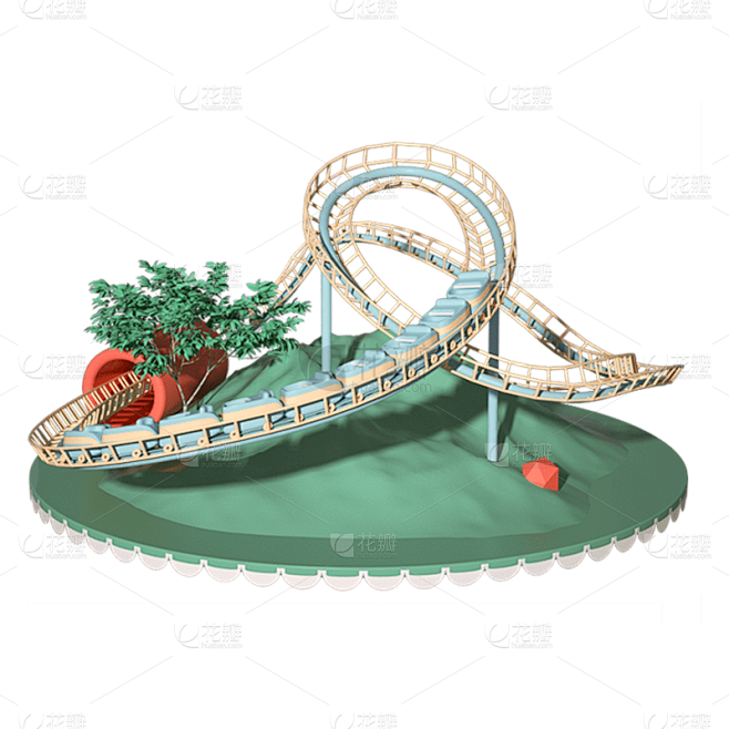 C4D-游乐场2.5D建筑贴纸-过山车