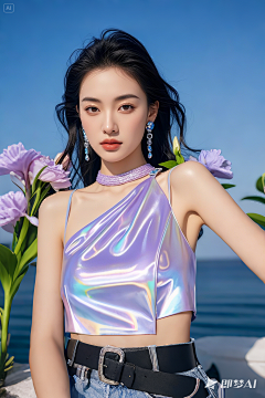 喜欢小卷子的瑟瑟仔采集到蓝色绿色背景AI人物