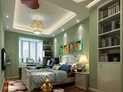 现代家庭卧室吊顶壁纸装修效果图片