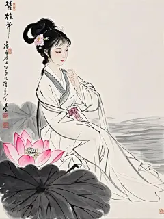 极简水墨线条 林黛玉与芙蓉花 - 小红书