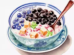 水彩手绘水果甜品冰粉治愈美食插画