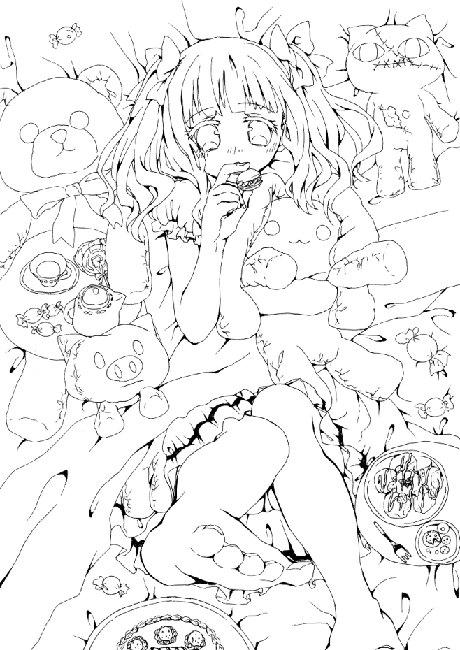 お茶会線画