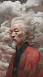 AI绘画_Prompts_Diamondcck_an_illustration_of_an_old_white_man_with_clouds_on_h_67f198f2-00ed-4a42-b344-94c5a6492803_xpanx.com