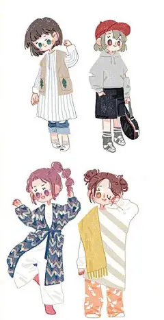 炒鸡可爱的简笔画少女穿搭插画 by Emily Wee ​ ​​​​