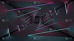 夜总会室内灯光3d渲染激光秀。发光的线。摘要荧光背景。霓虹房廊背景。轻抽象的未来主义设计。现代几何辉