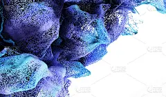 3d渲染的抽象艺术3d背景与部分超现实烟雾流体云颜色飞溅在紫色和蓝色梯度颜色基于小的沙子或灰尘球颗粒