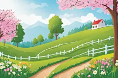 公园小草插画背景图