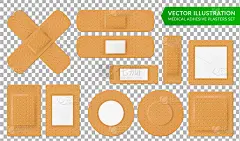 矢量插图上的医疗主题与医疗胶带石膏集。真实的插图上透明的背景孤立