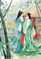 古风~中国风~插画~手绘~美男~妖孽~美女~古风场景~古风成双成对~Q版古风 『点缀宫妆面』