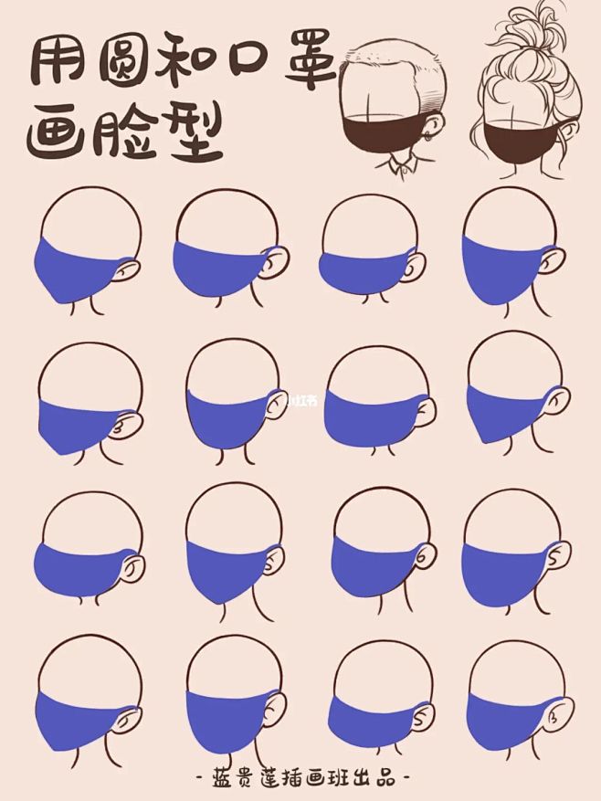 插画教程|✅用一个圆和口罩画出16个脸型...