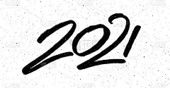 2021年牛年快乐。用中国书法设计的节日贺卡。手绘数字2021字母在vintage微妙的grunge