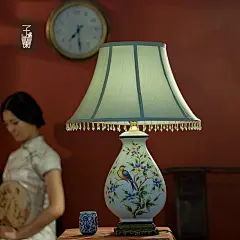 【子蘭】复古手绘欧式田园简约陶瓷台灯卧室床头客厅台灯具 灯饰