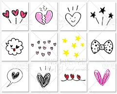 可爱卡通手绘彩色线条画简笔画图片美化装饰PNG免扣透明设计素材-淘宝网