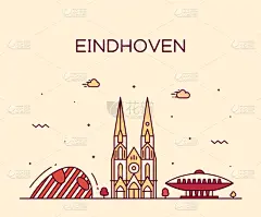 城市天际线,荷兰,巨大的,埃因霍芬,分界线,城市,商务,直的,旅行者,剪影