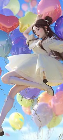 气球 可爱女孩 动漫手机壁纸