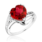 Sterling Silver Created Ruby and Diamond Ring