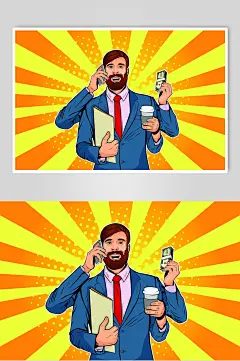 橙色清新波普风格人物插画矢量素材-众图网
