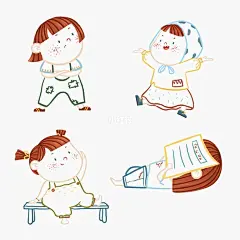 可爱娃娃~#原创儿童插画# : 画了四个可可爱爱的娃娃~ ‍♂️‍♀️‍♀️‍♂️ 记得每天要开开心心丫~  尝试了新的风格 感觉可以做成贴纸~和纸胶带~  图片未经授权禁商用／禁二改