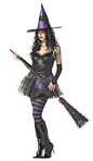 #01045 Fly around on a broom stick this Halloween as the Wicked Witch. The Wicked Witch Costume includes a black tutu styled dress with attached petticoat and lacey embellishment. Black glovettes and