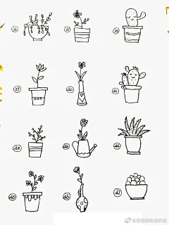 99个手绘简笔画小盆栽 cr：网络 #简笔画# ​​​​