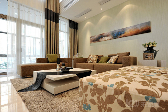 别墅现代简约风格客厅沙发背景墙装修图片