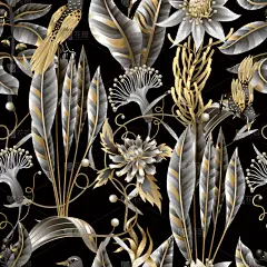seamless pattern with golden and metallic leaves