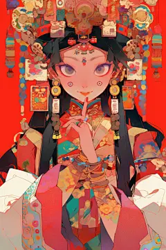 国潮戏曲女孩插画绘画