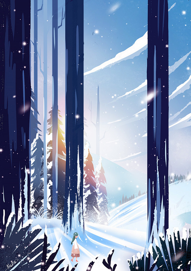 雪景冬季风景插画