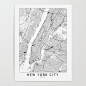 New York City White Map Poster