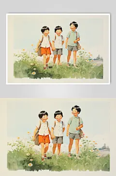 数字艺术学生放假开心过暑假扁平风插画